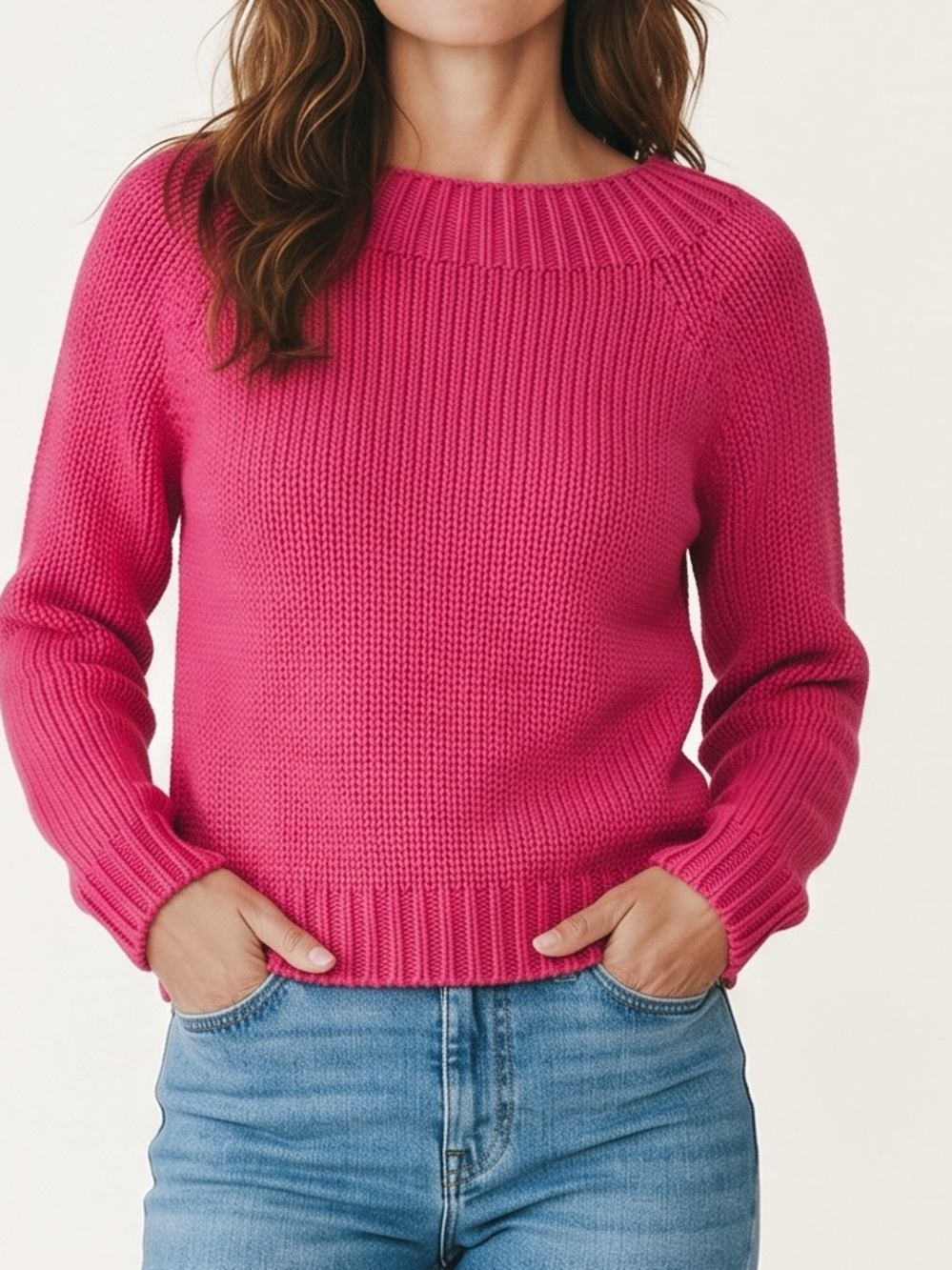 Lauren Ralph Lauren Petite Pink 100% Cotton Chunky Knit Sweater P/P Preppy